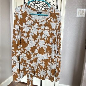 Simply Vera Vera Wang Brown and White Floral Long Sleeve Top